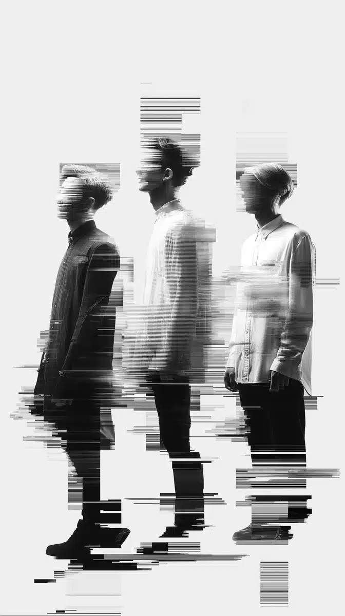 Black and White Glitch Men Midjourney提示词