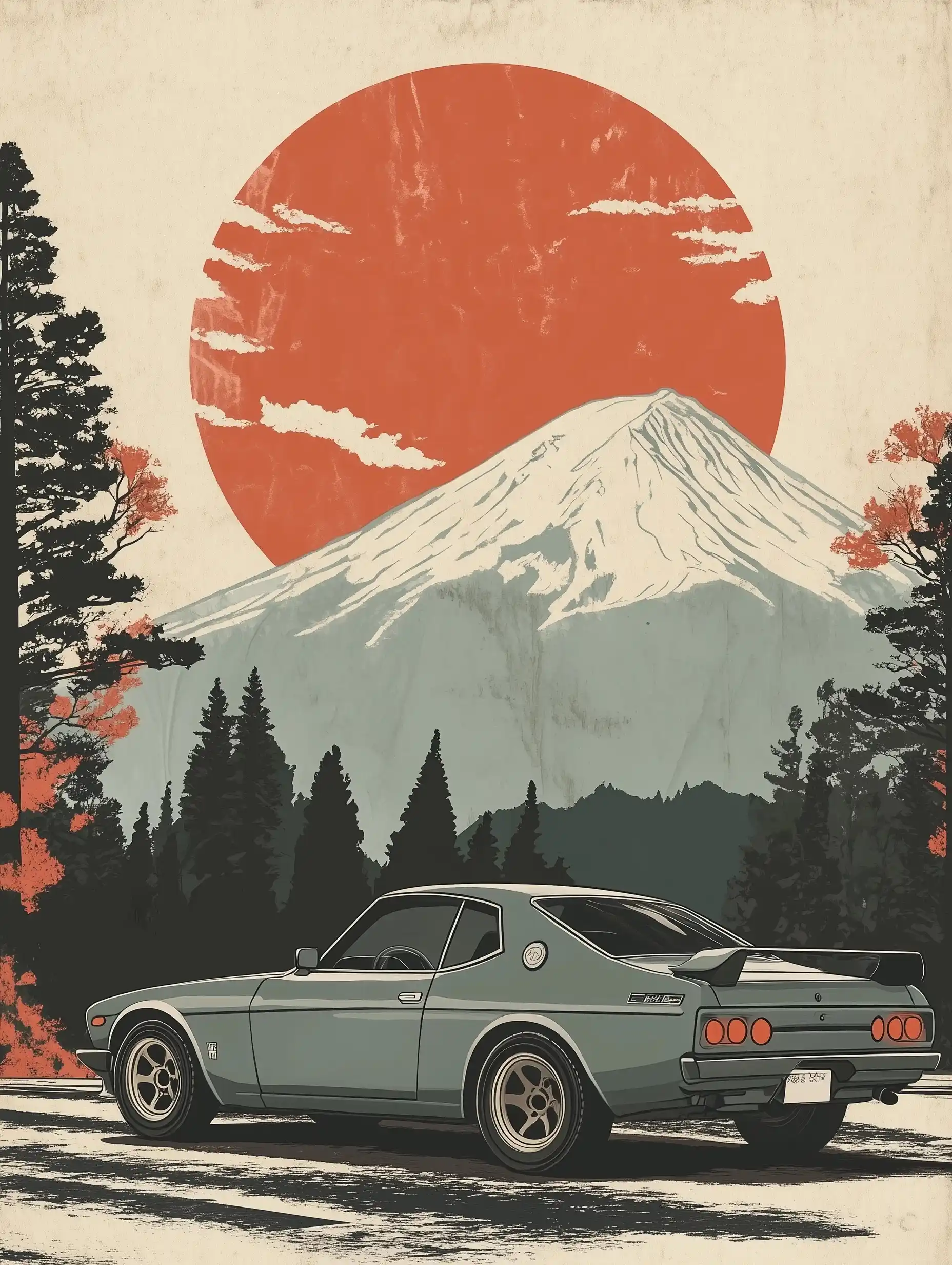 Minimalist Nissan Hakosuka Mountains Midjourney提示词