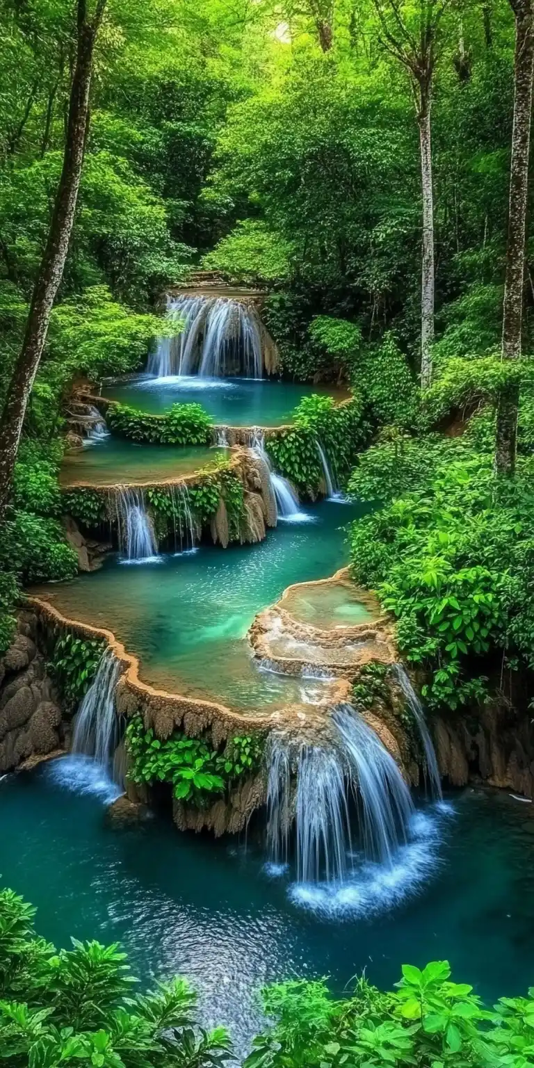 High-Definition Forest Waterfall Midjourney提示词