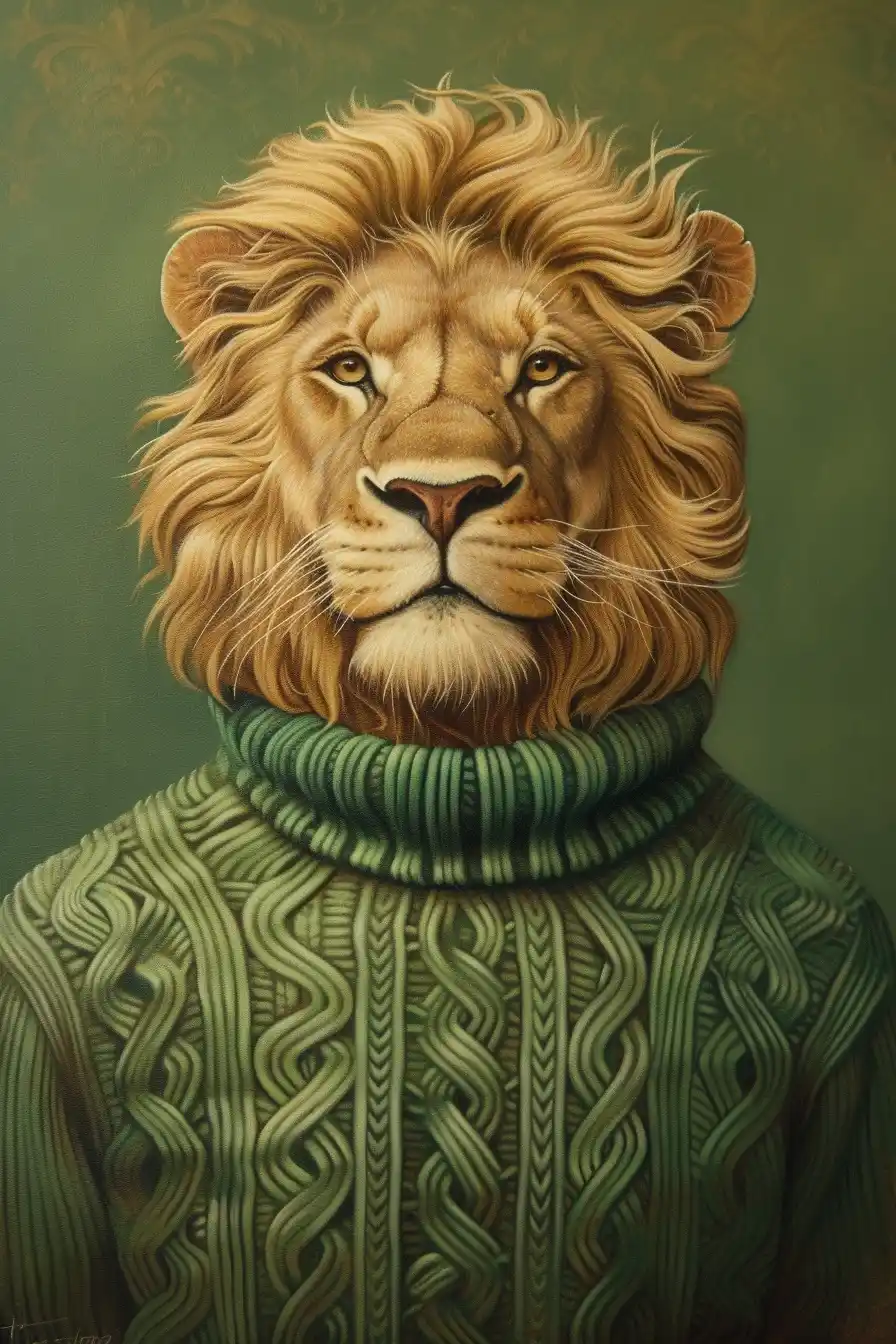Symmetrical Lion in Green Midjourney提示词