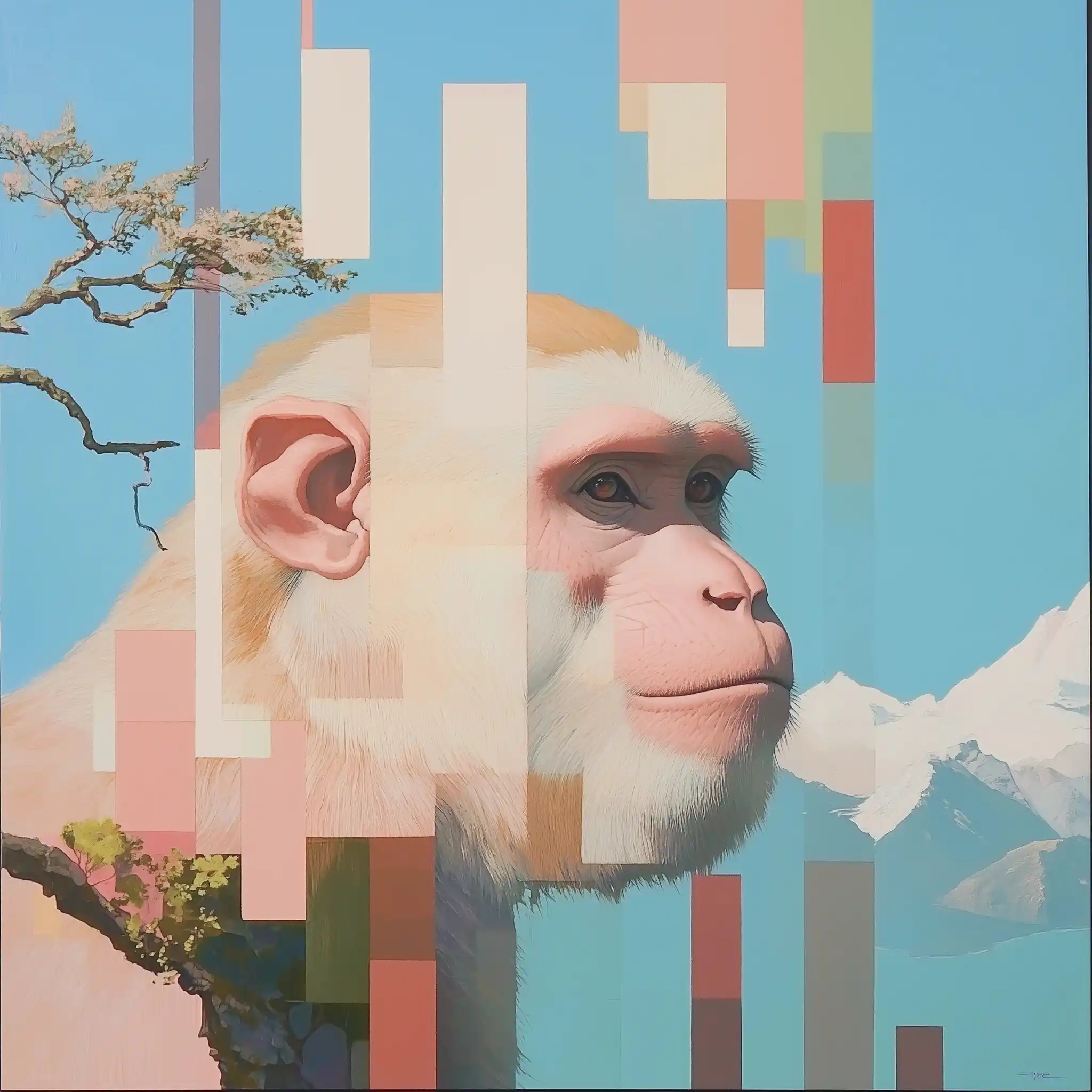 Profile of Monkey Illustration Midjourney提示词
