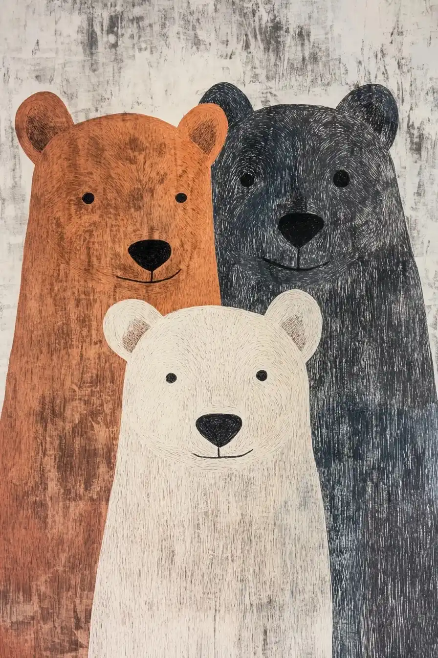 Matisse-Inspired Bears Close-Up Midjourney提示词