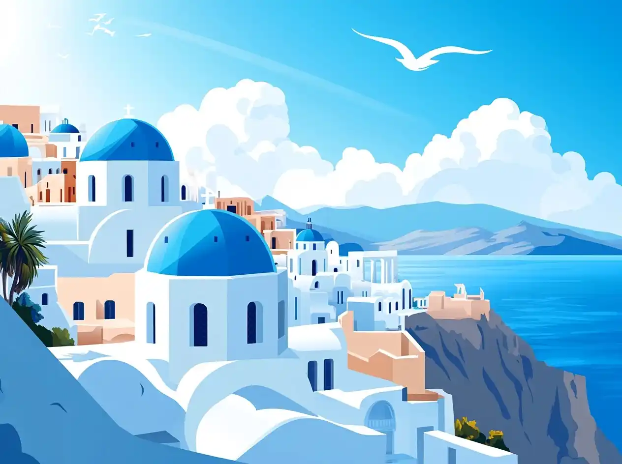 Vector Greek Architecture Scene Midjourney提示词