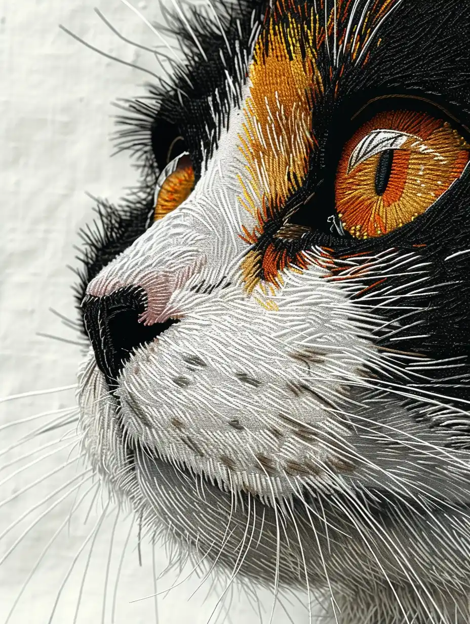 Minimalist Cat Eye Embroidery Midjourney提示词