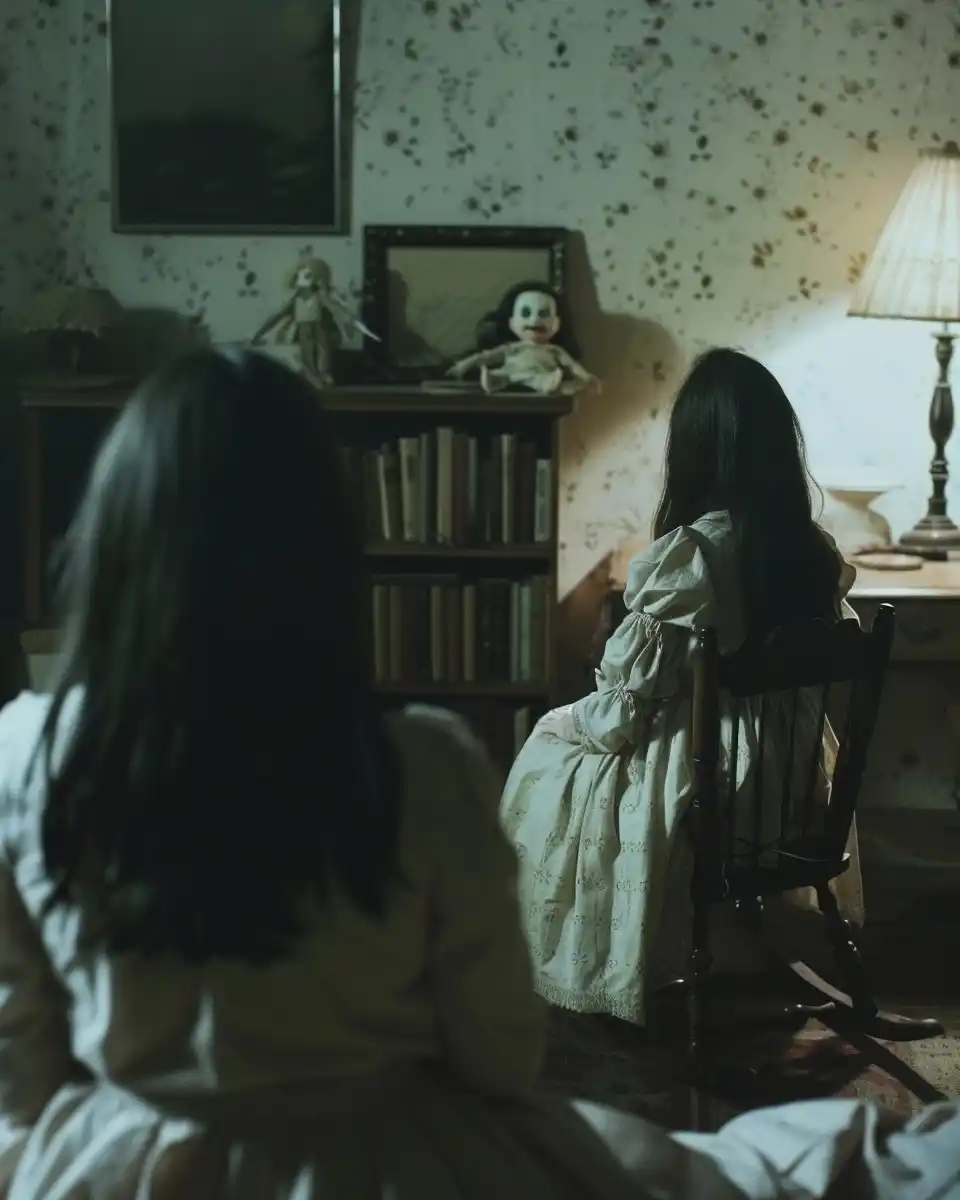 Dark Room Creepy Doll Midjourney提示词