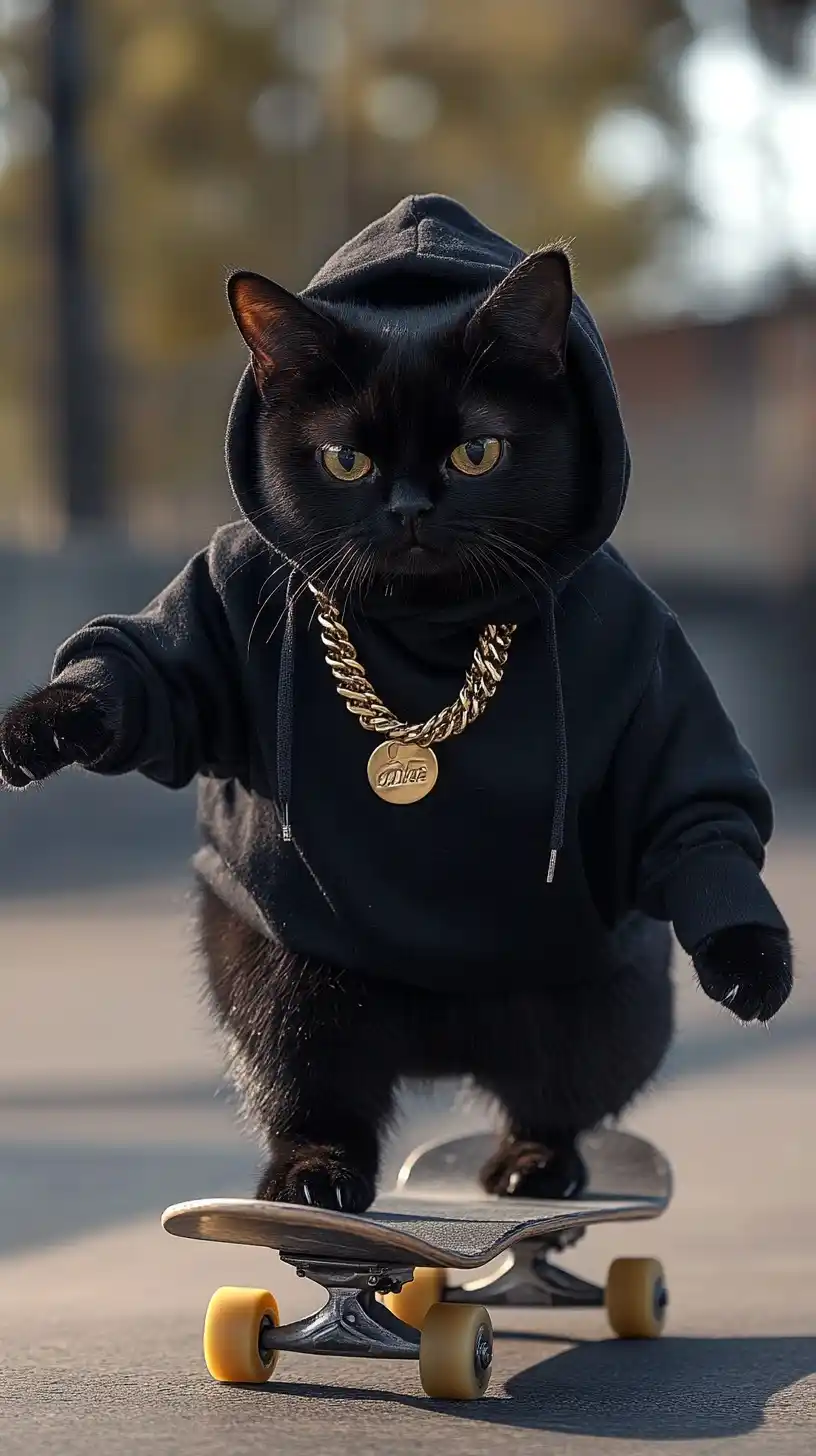 Chubby Cat Skateboarding Video Midjourney提示词