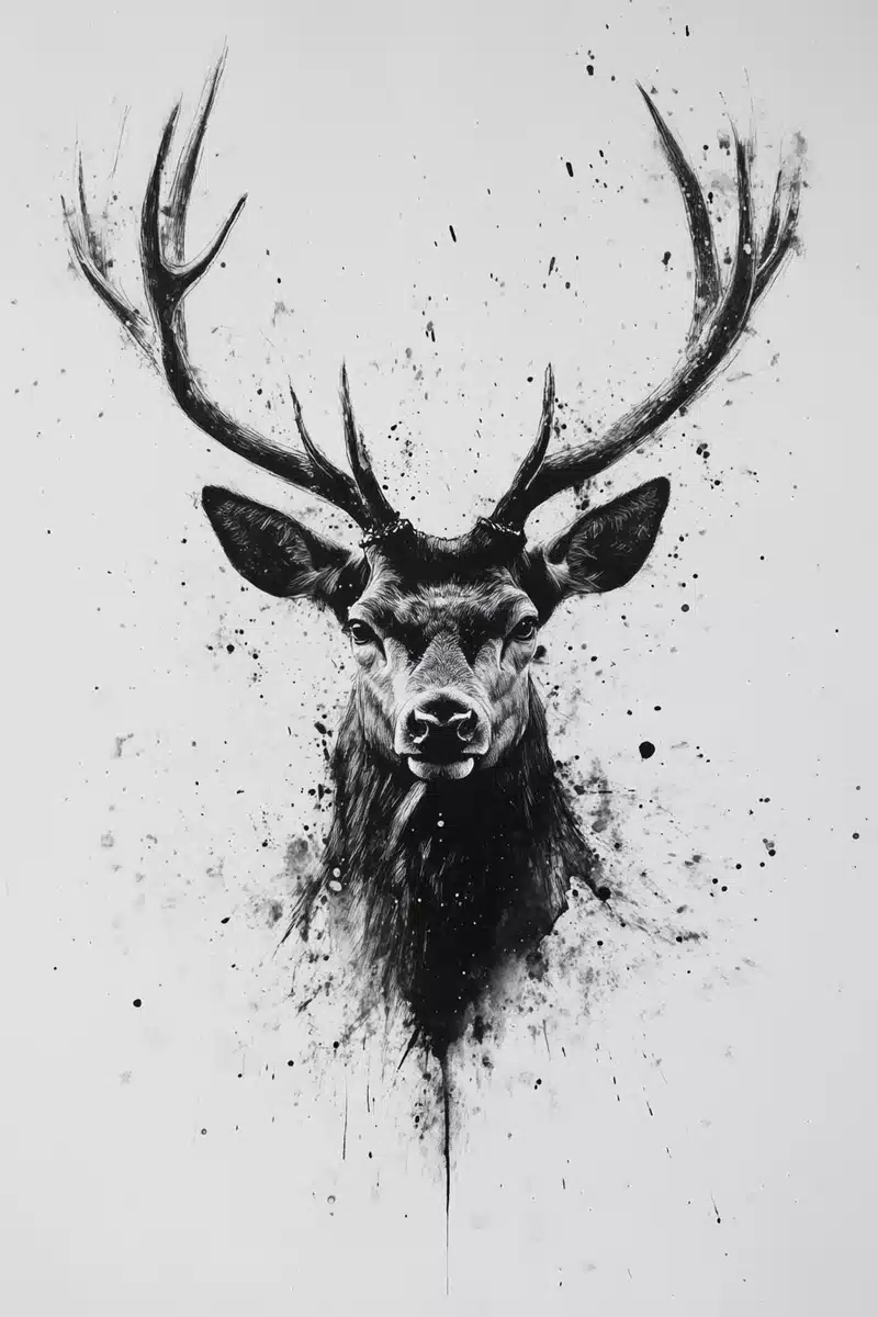 Ink Deer Portrait Midjourney提示词