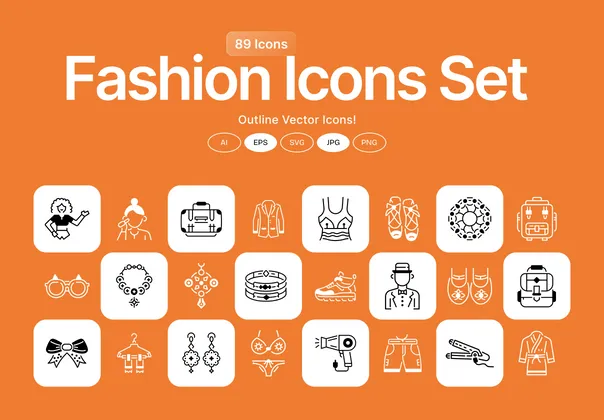 时尚与珠宝线性图标89枚，89 Fashion & Jewelry Icons