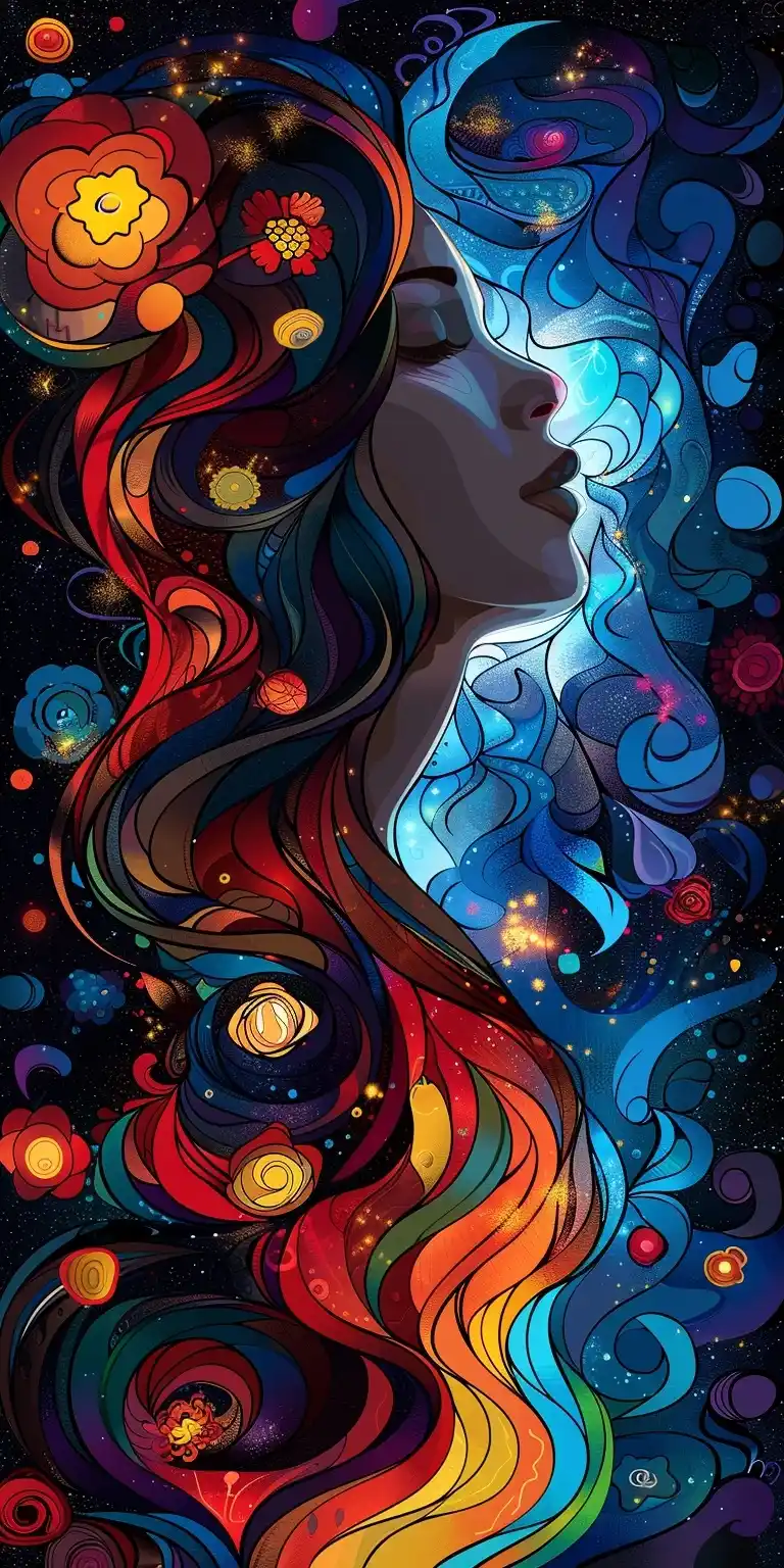 Colorful Woman in Nature Midjourney提示词