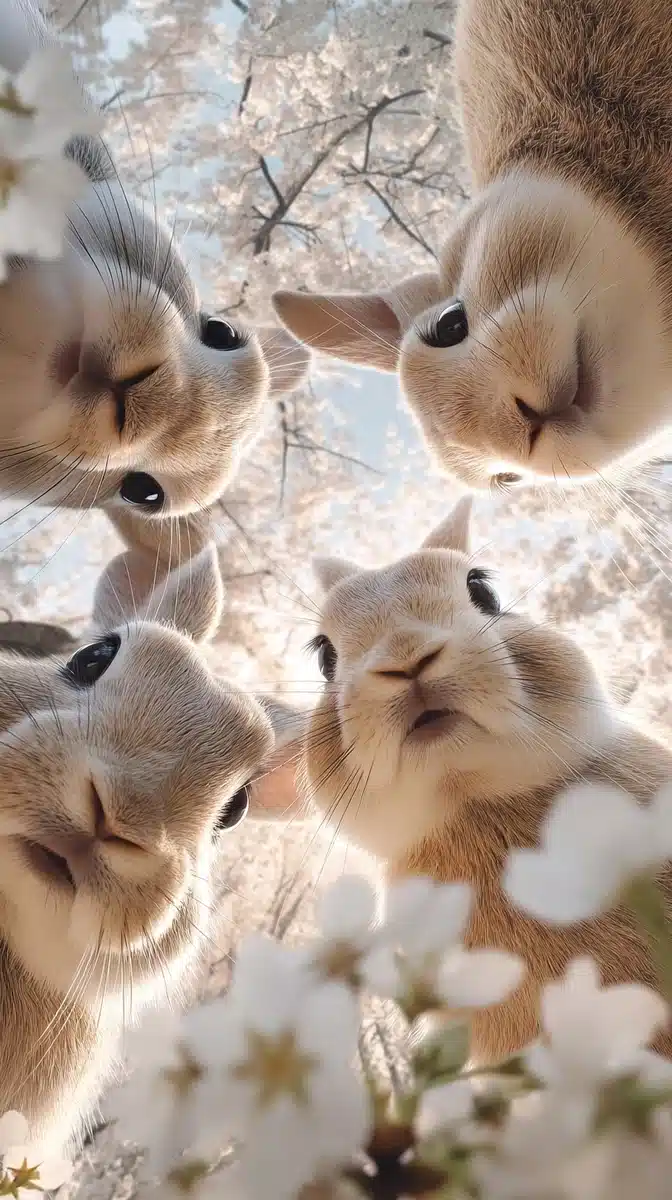 Rabbits Among Cherry Blossoms Midjourney提示词