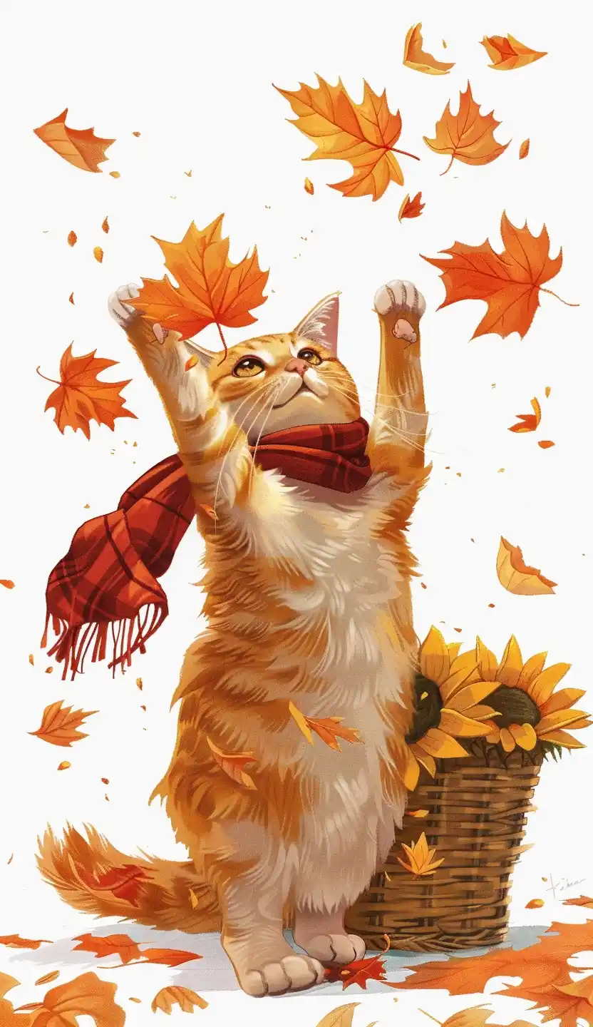 Realistic Autumn Cat Scene Midjourney提示词