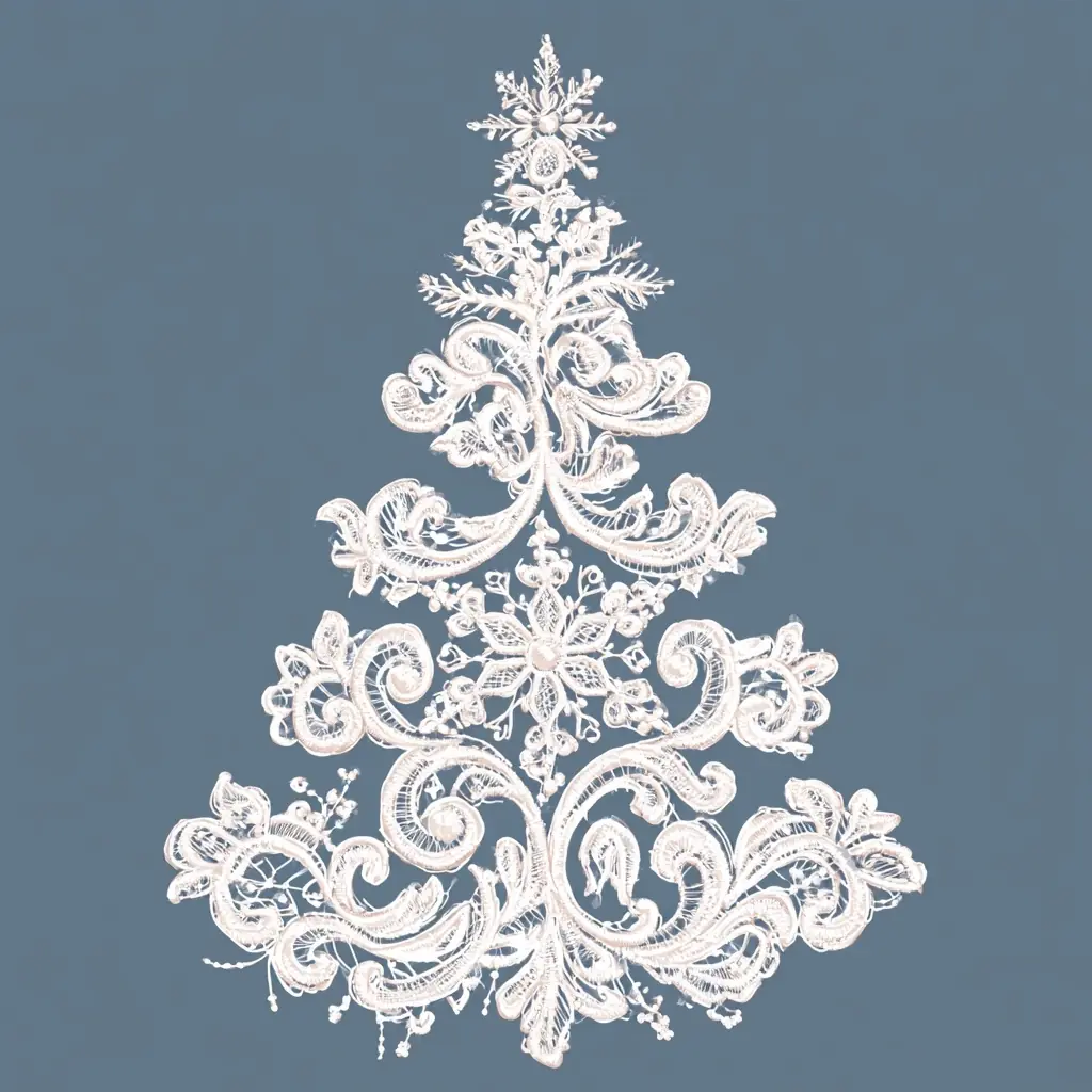 White Lace Christmas Tree Midjourney提示词