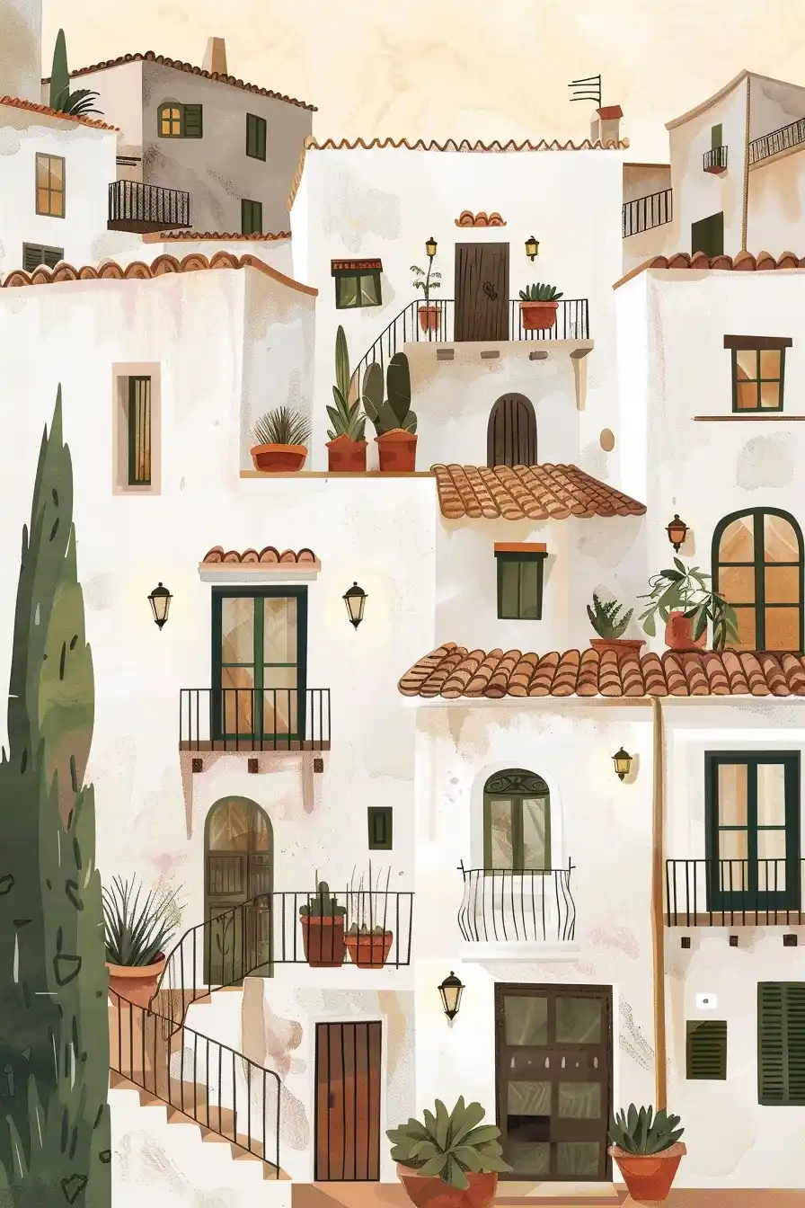 Italian Town Sunset Print Midjourney提示词