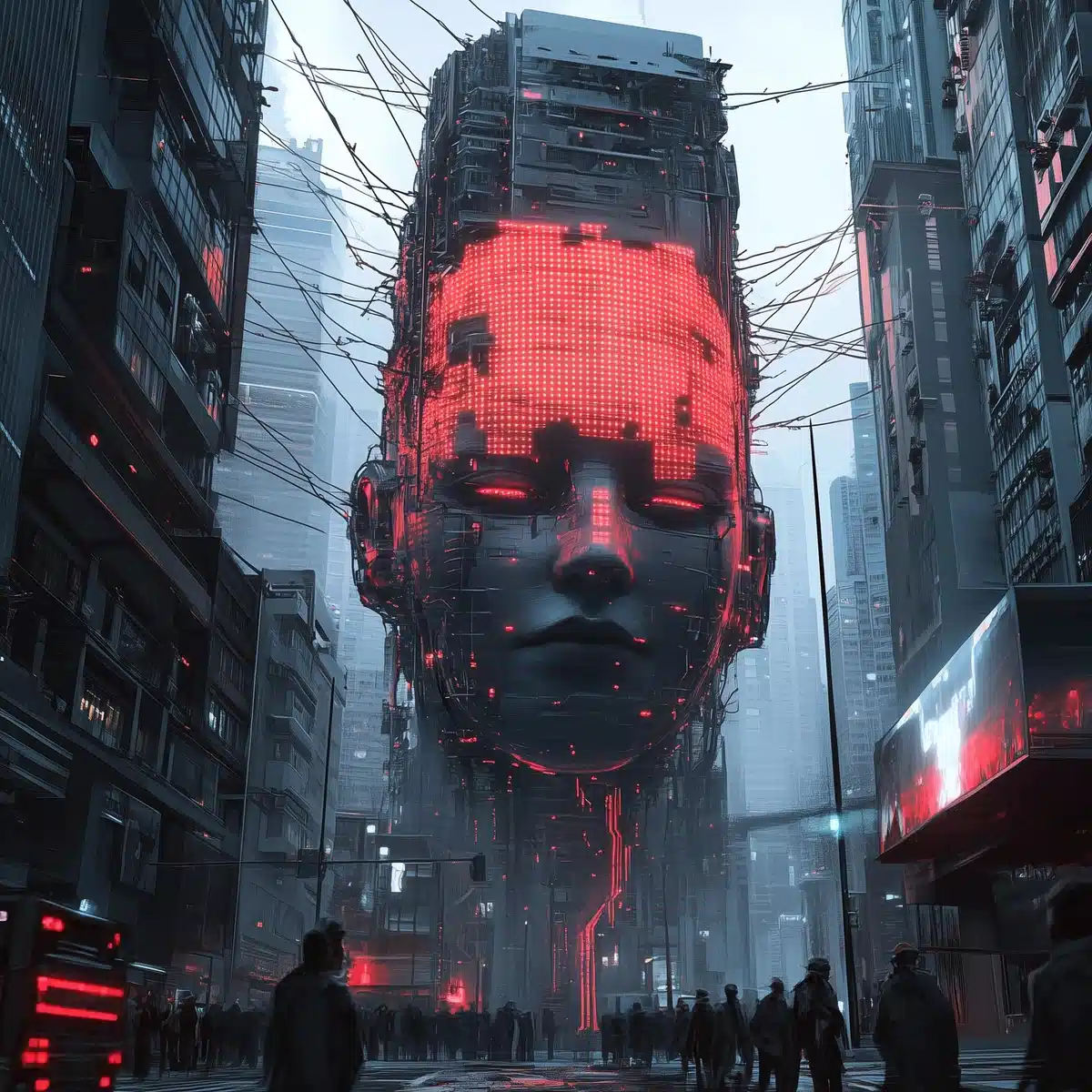 AI Tower Over Cityscape Midjourney提示词