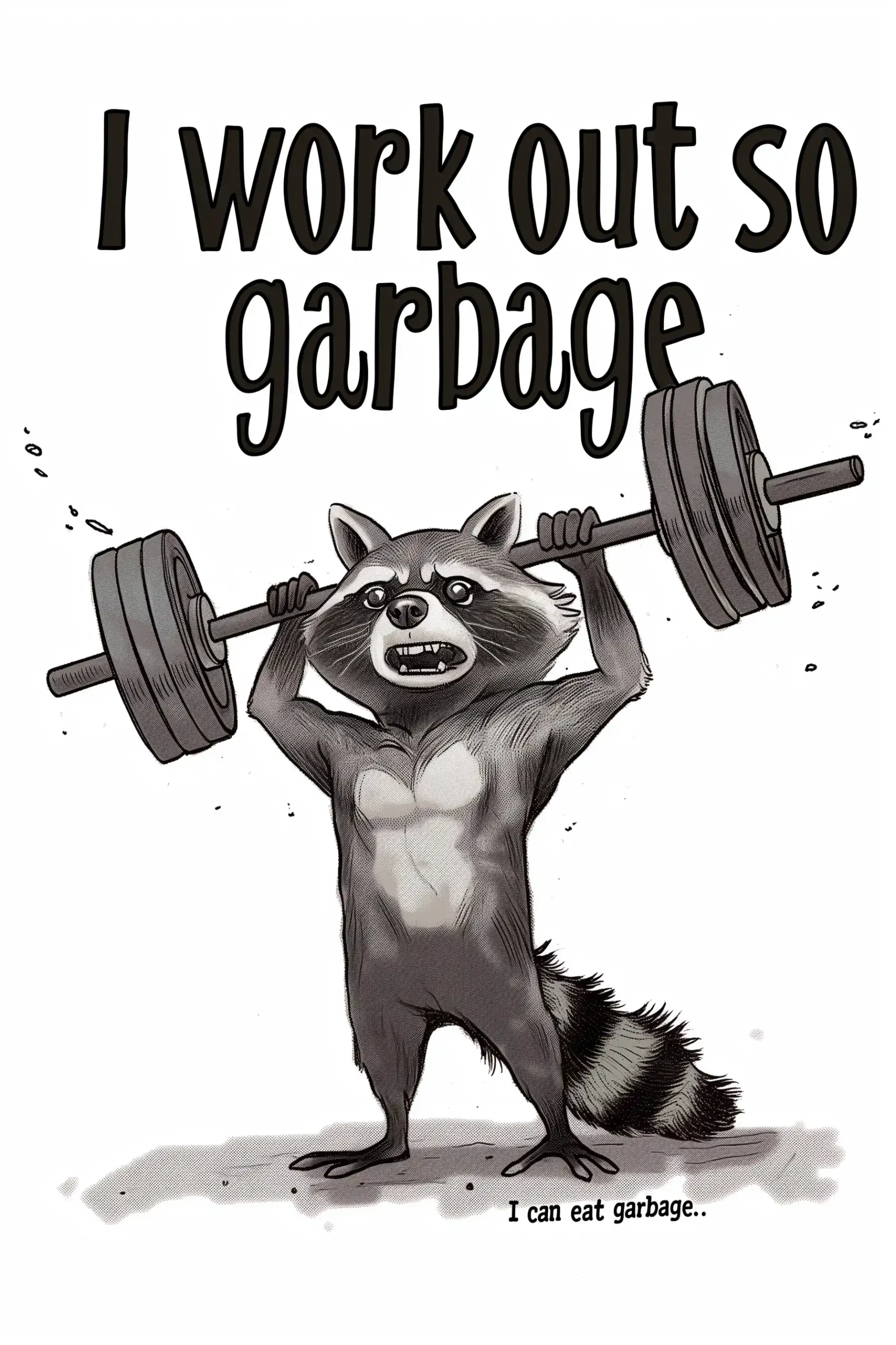 Comic Raccoon Deadlifts Midjourney提示词
