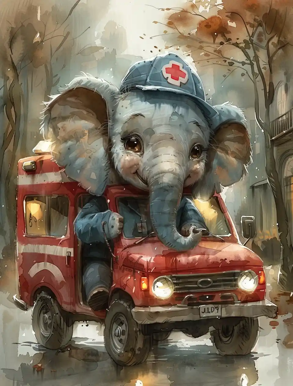 Watercolor Elephant Ambulance Midjourney 提示词生成效果