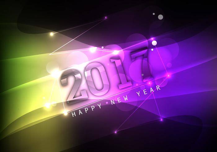 发光的五颜六色的新年快乐2017年