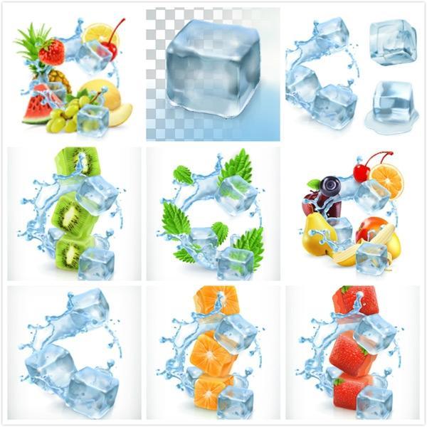 水果与冰块矢量