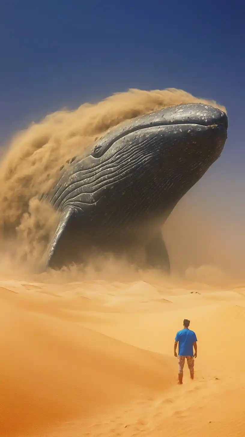Surreal Whale in Desert Midjourney提示词