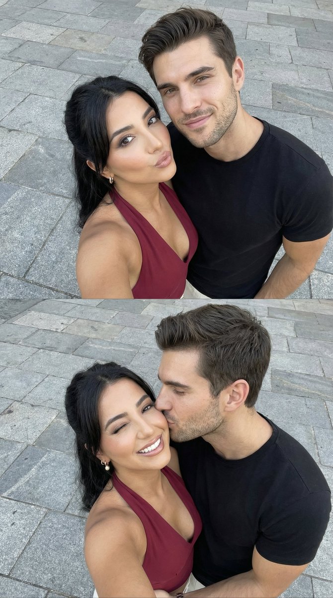 Happy Couple Selfie - Romantic Photorealistic Portrait Nano Banana提示词