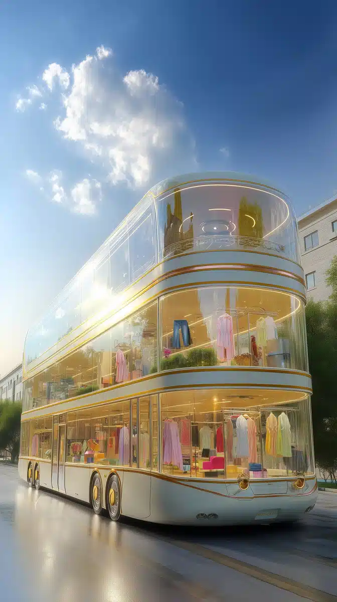 Futuristic Boutique Bus Display Midjourney提示词