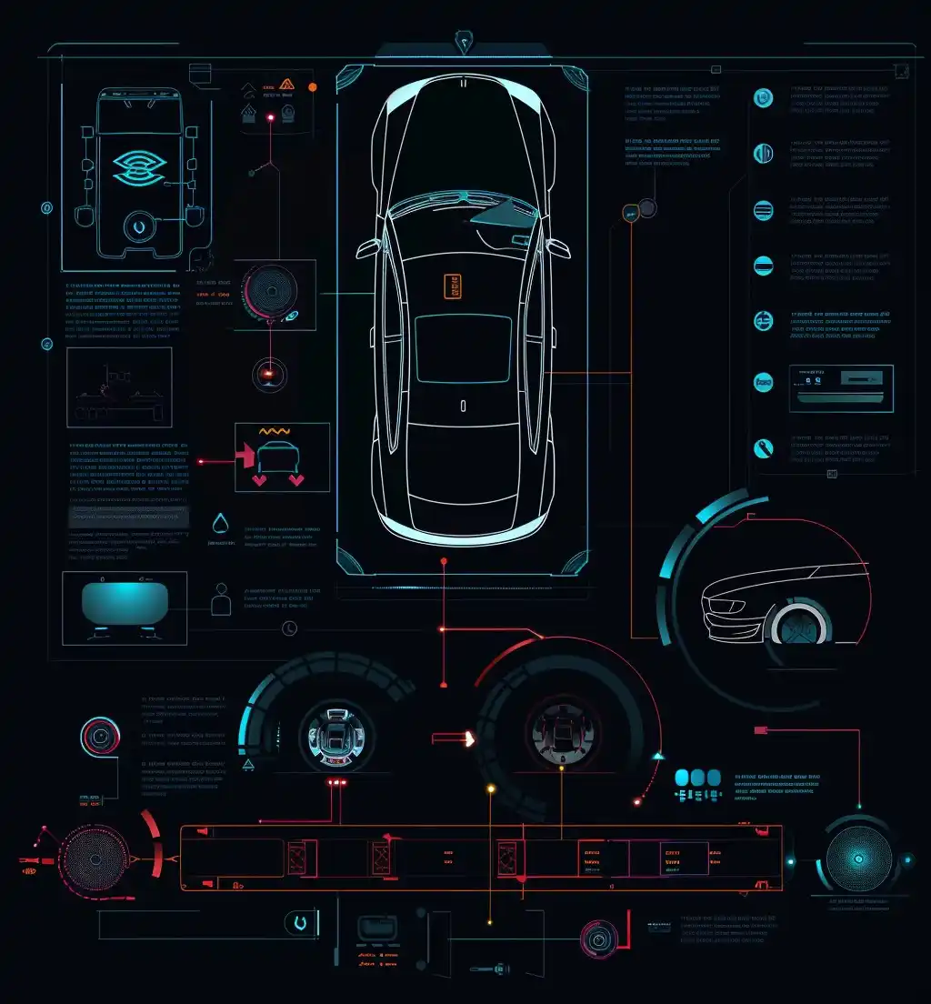 Cyberpunk Car Systems Infographic Midjourney提示词