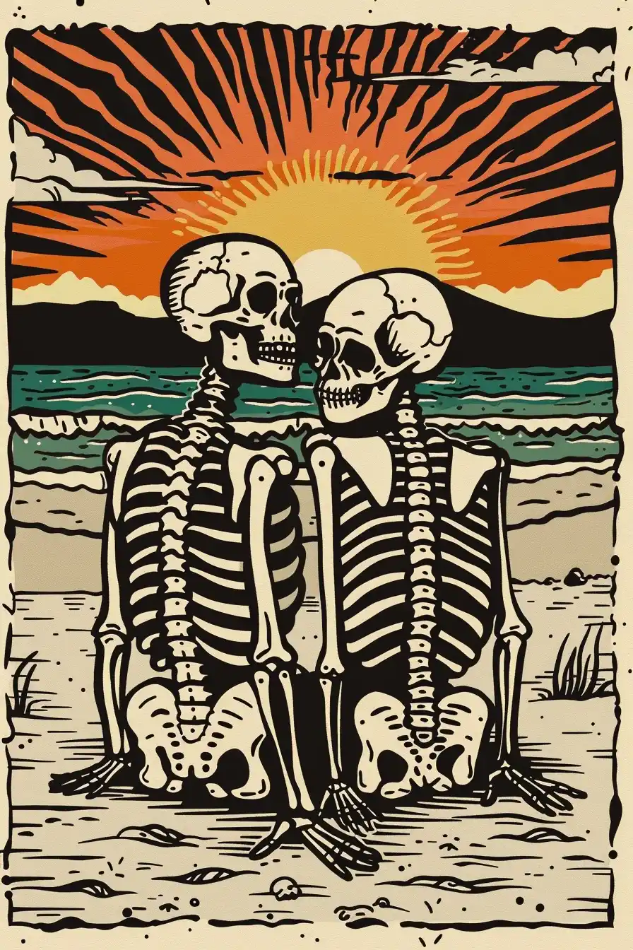 Vintage Skeleton and Dog Midjourney提示词