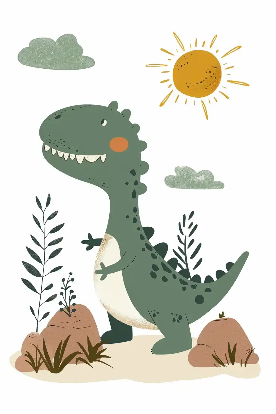 Scandi T-Rex Nursery Print Midjourney 提示词生成效果
