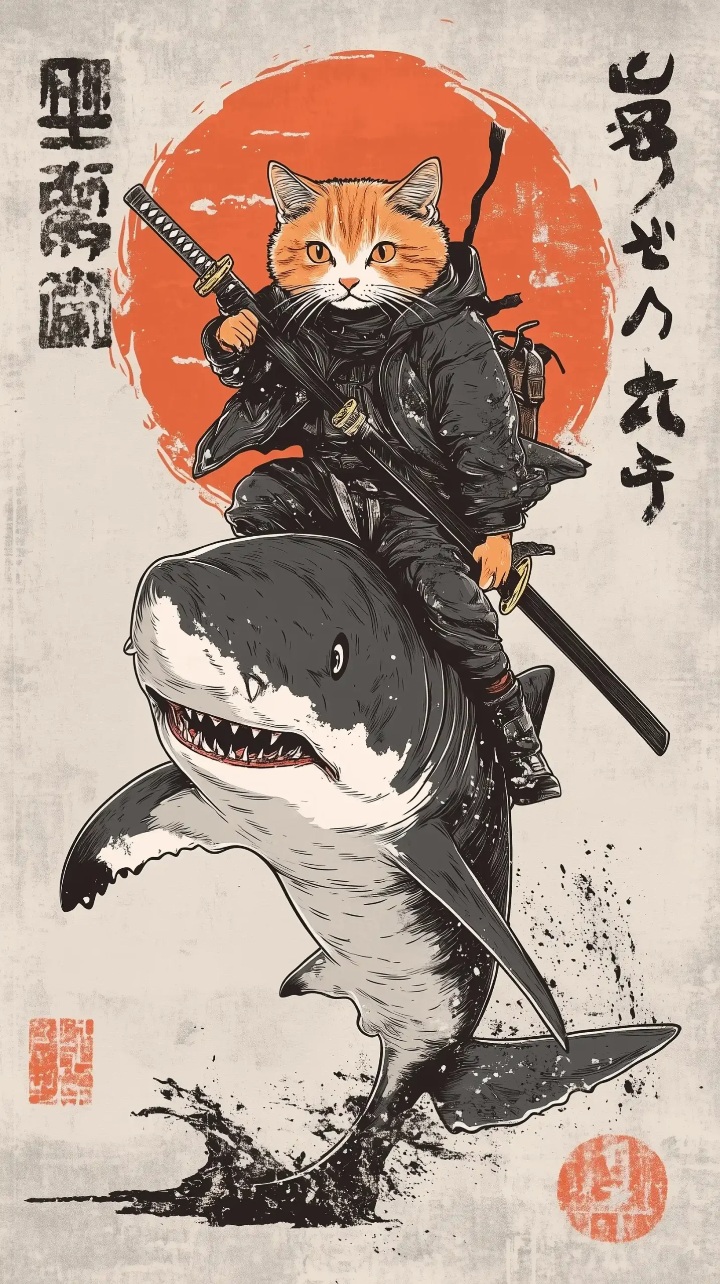 Vintage Vector Cat Shark Midjourney提示词