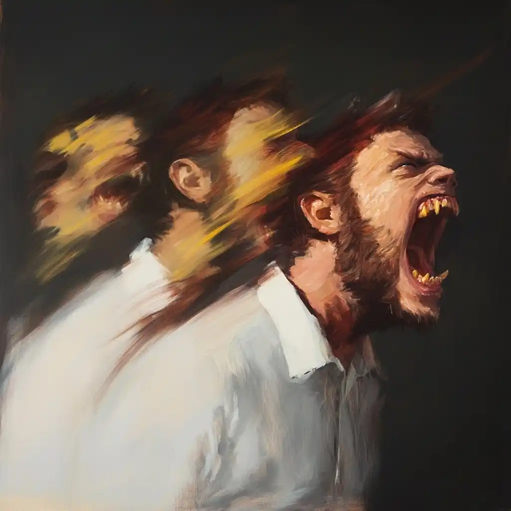 Triple Exposure Werewolf Transformation Midjourney提示词