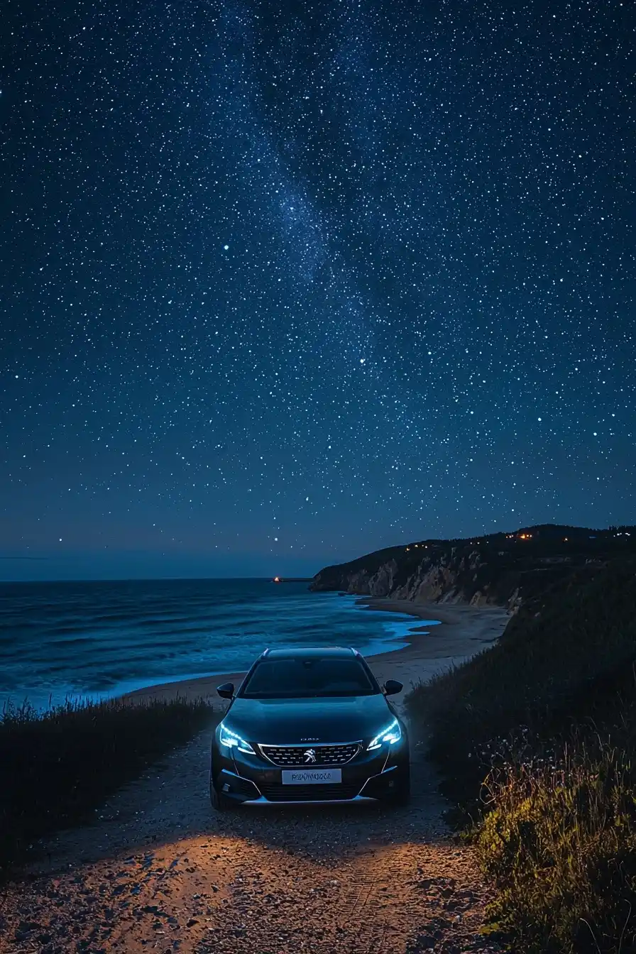 Moonlit Peugeot by Coastline Midjourney提示词