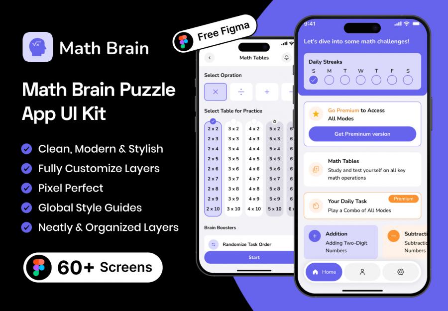 Math Brain Puzzle App UI kit