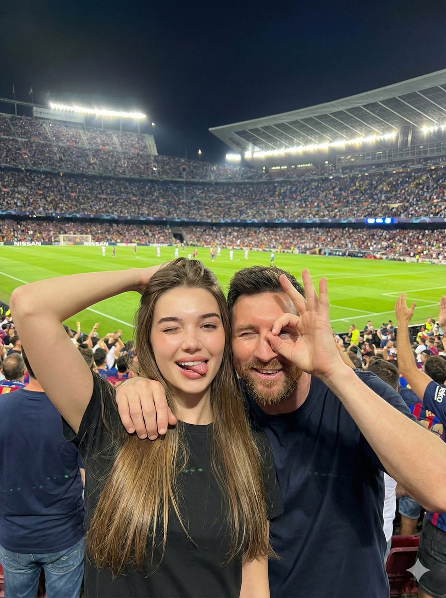 Lionel Messi Fan Photo at Football Game - Cheerful Selfie Nano Banana提示词