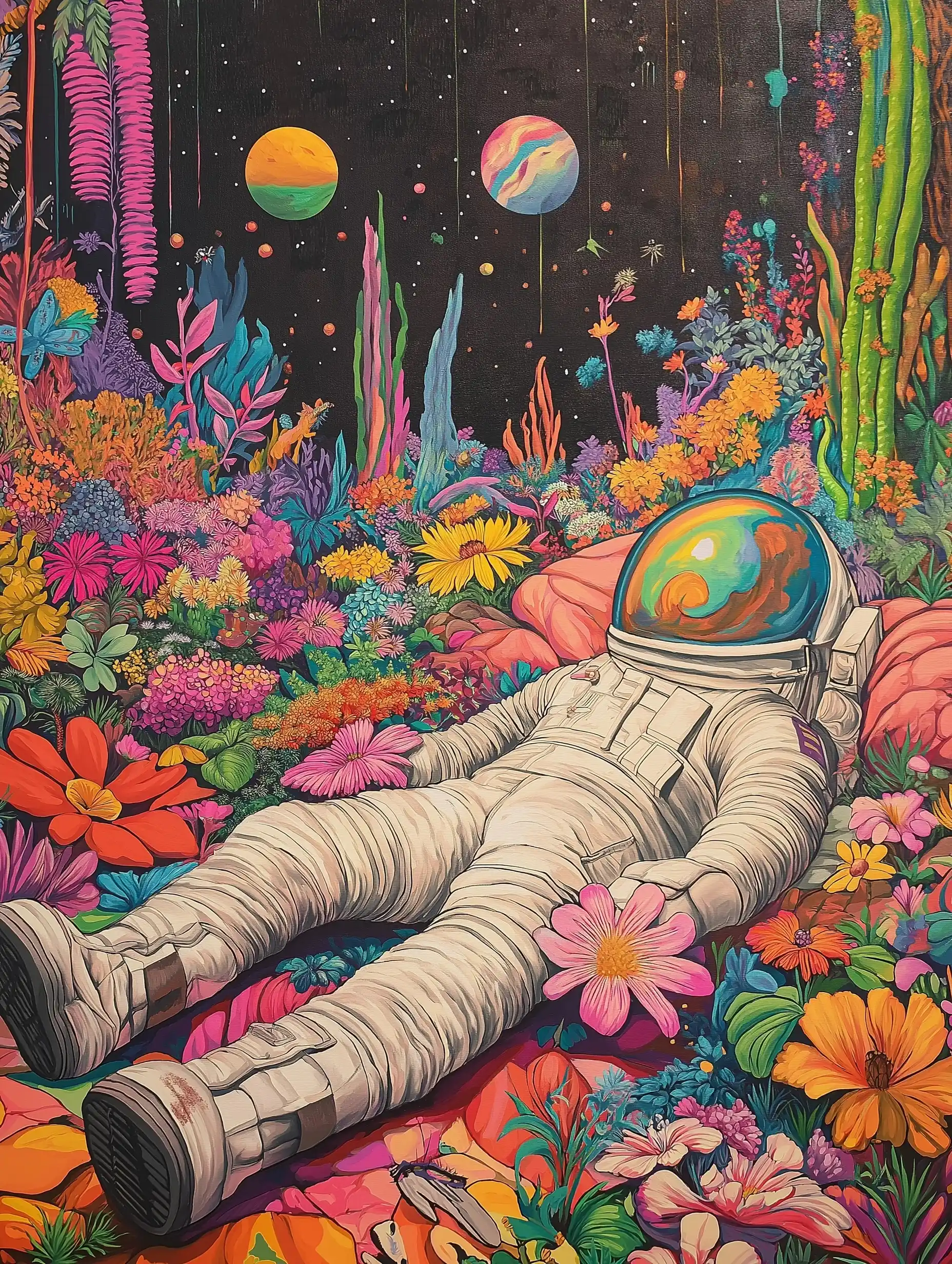 Colorful Garden with Spaceman Midjourney提示词