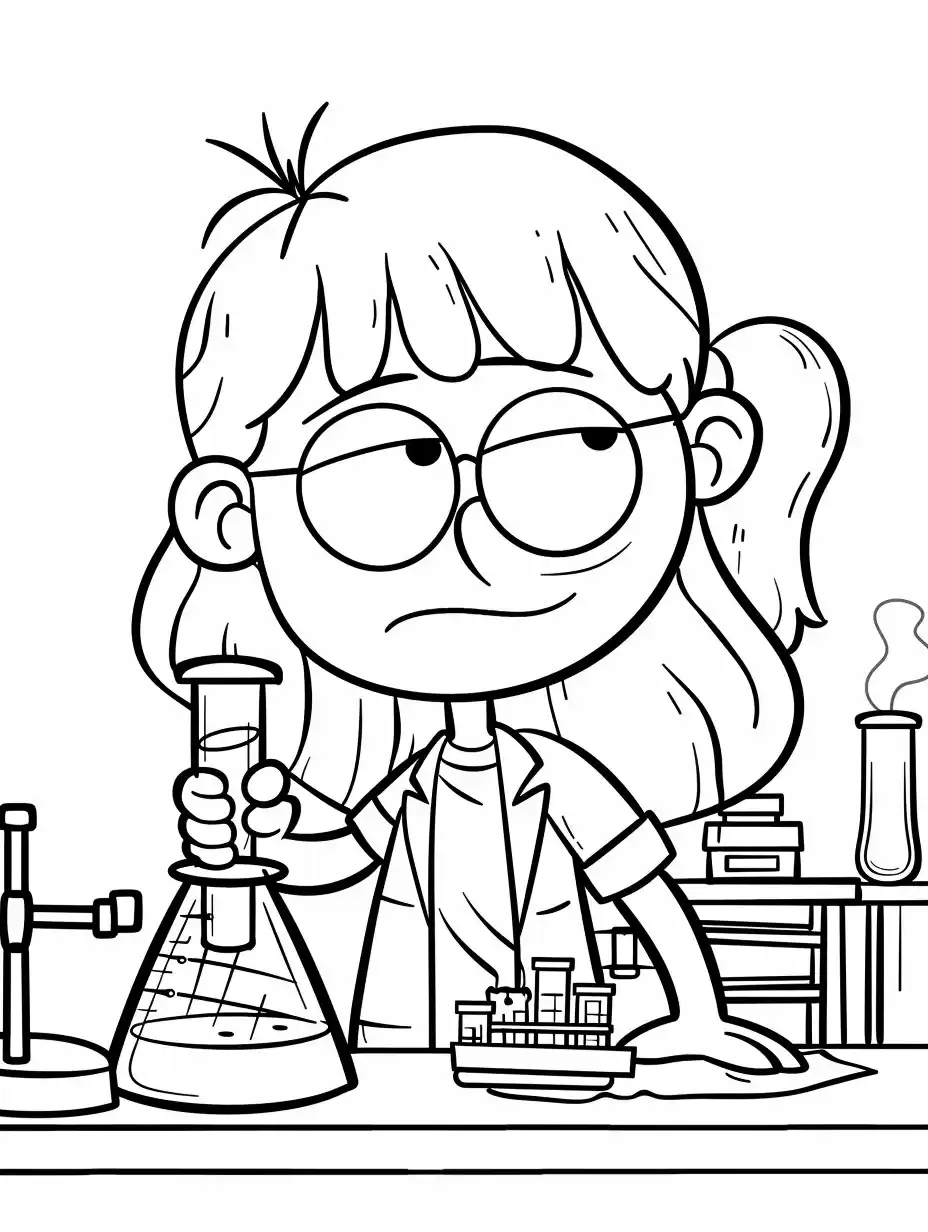 Simple Scientist Coloring Page Midjourney提示词
