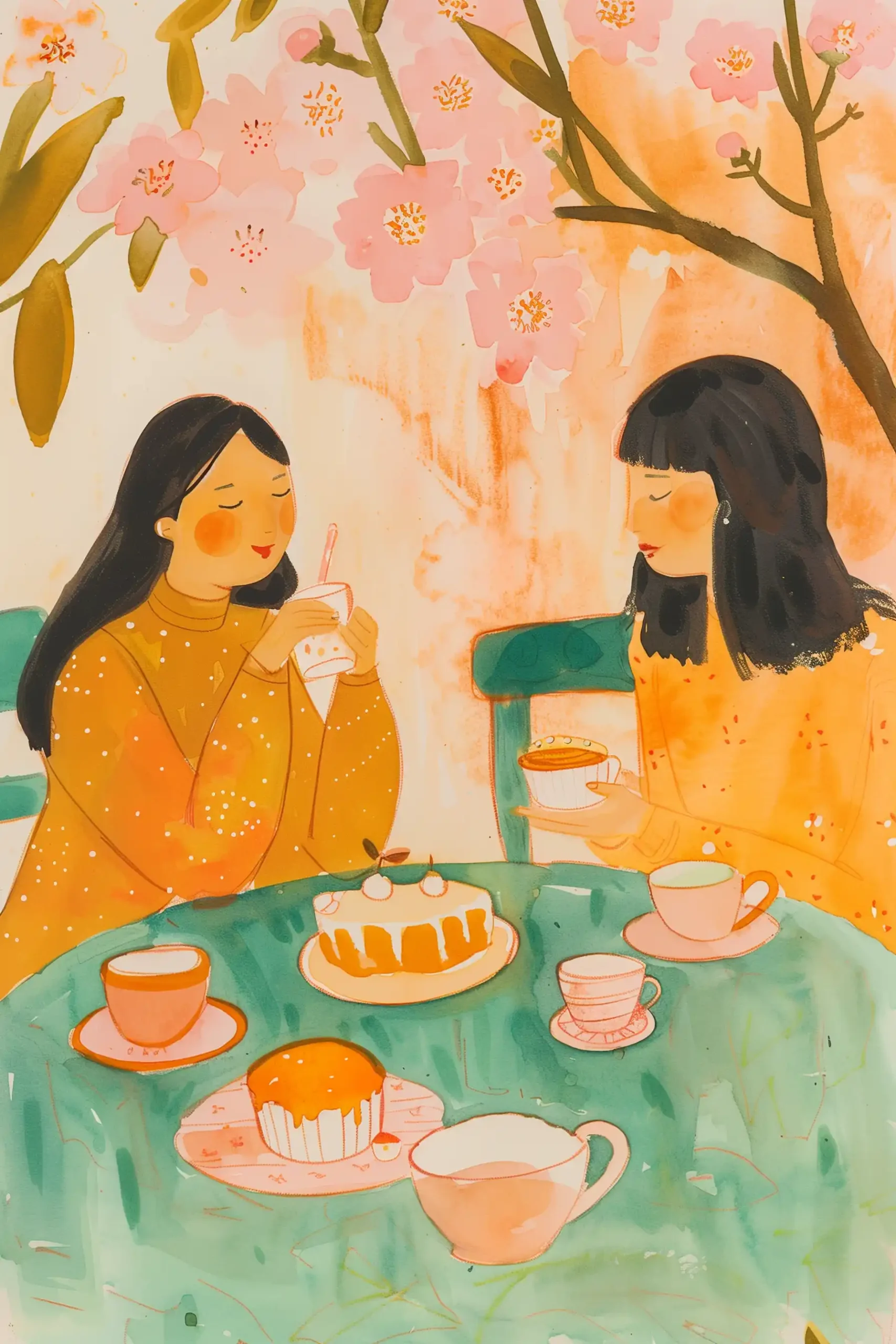 Cute Tea Time Illustration Midjourney提示词