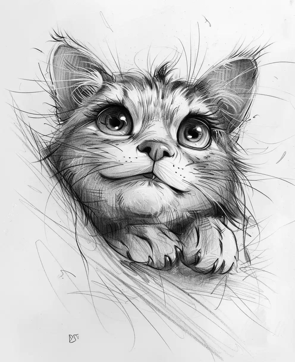 Ink Cat Portrait Sketch Midjourney提示词