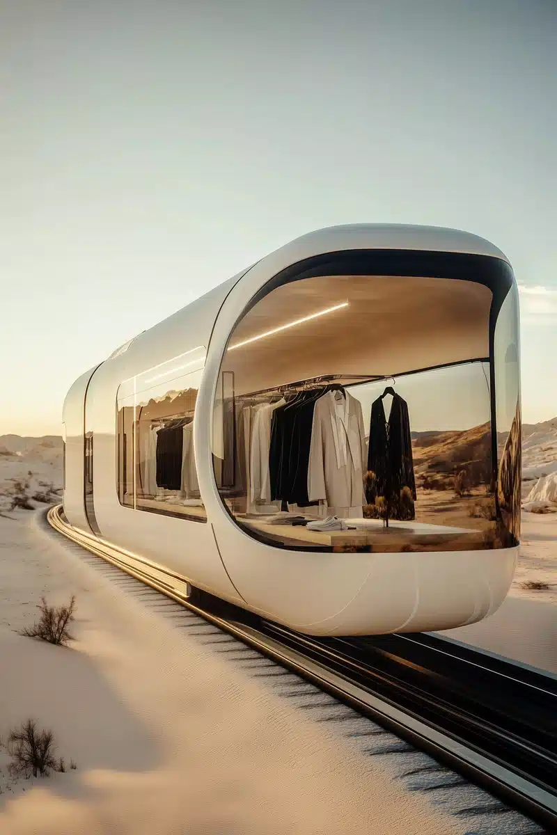 Futuristic Train in Desert Midjourney提示词