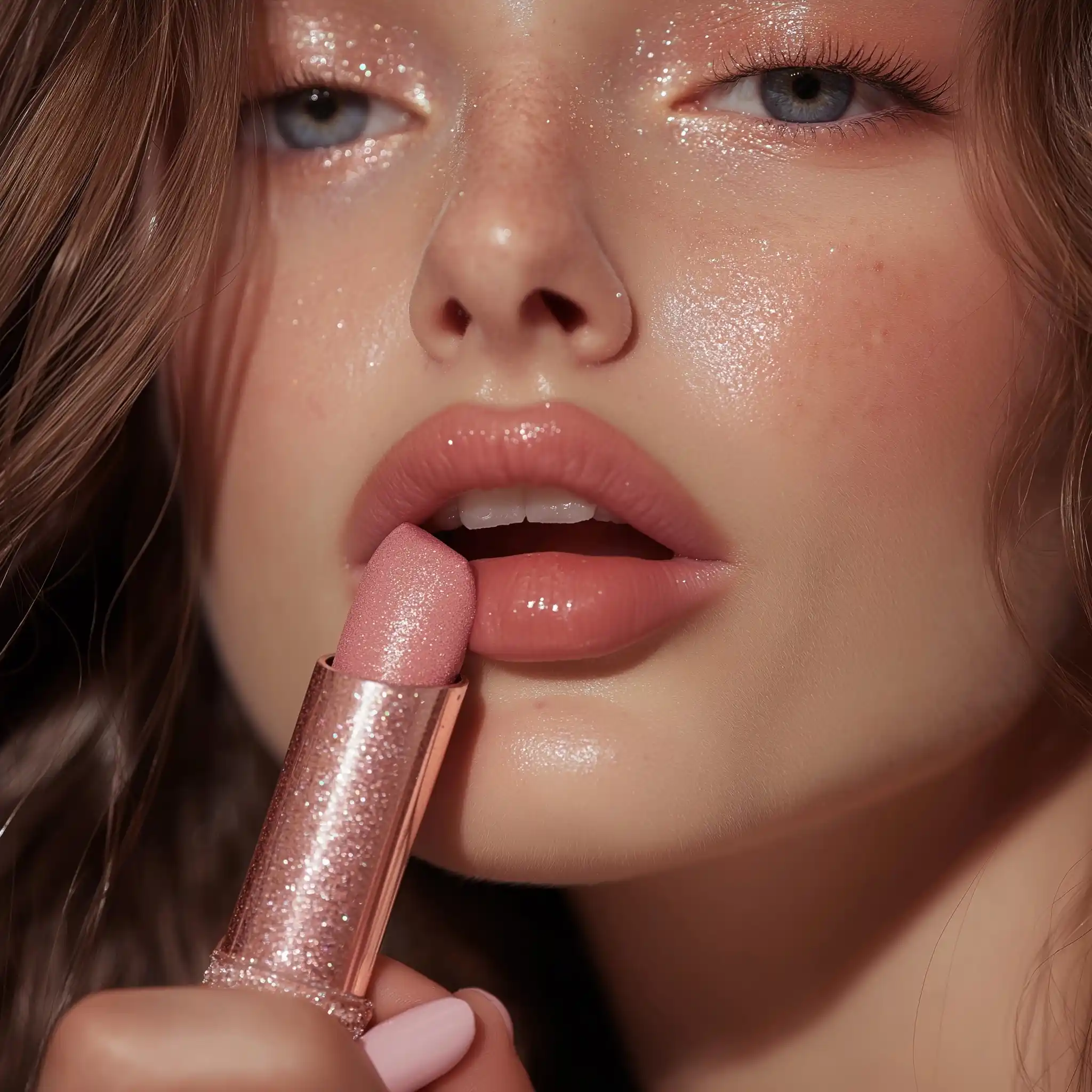 Glamorous Lipstick Close-Up Midjourney提示词