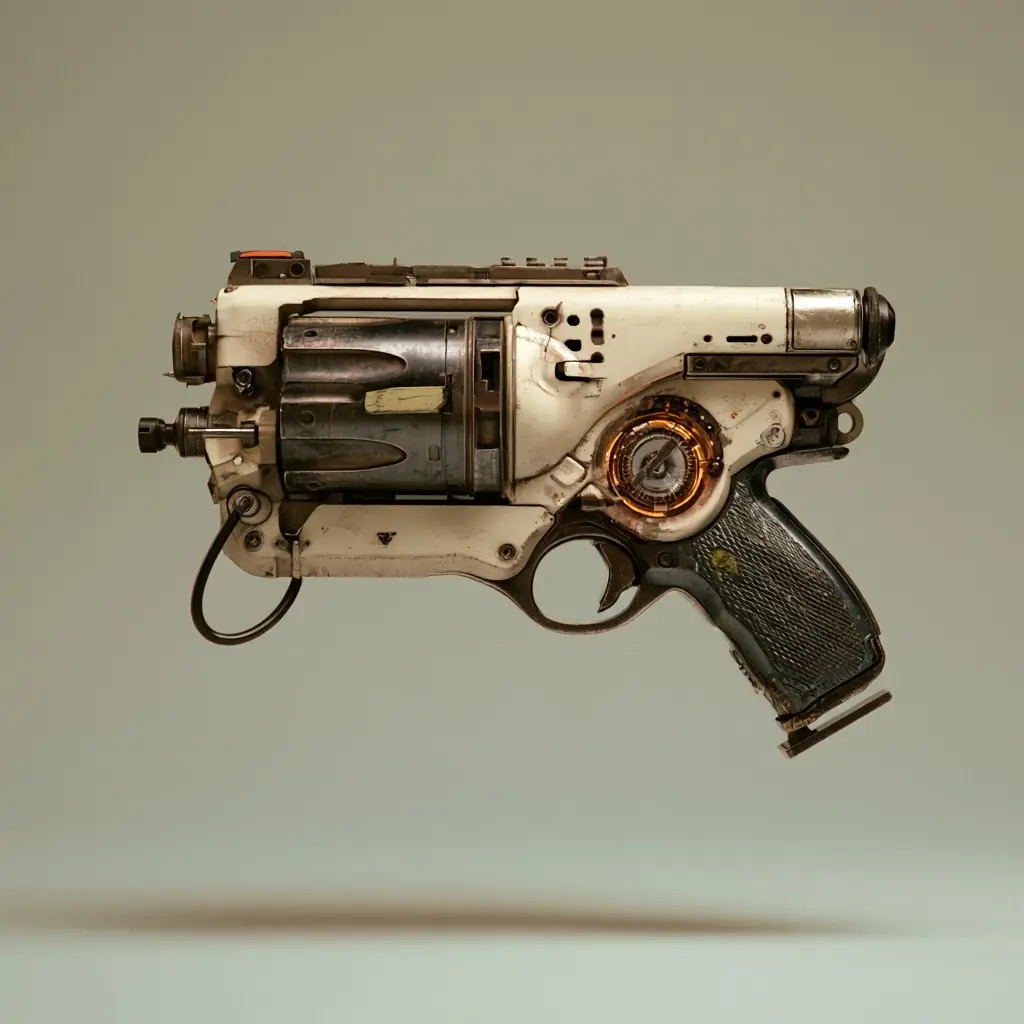 Retro Tech Pistol Midjourney提示词