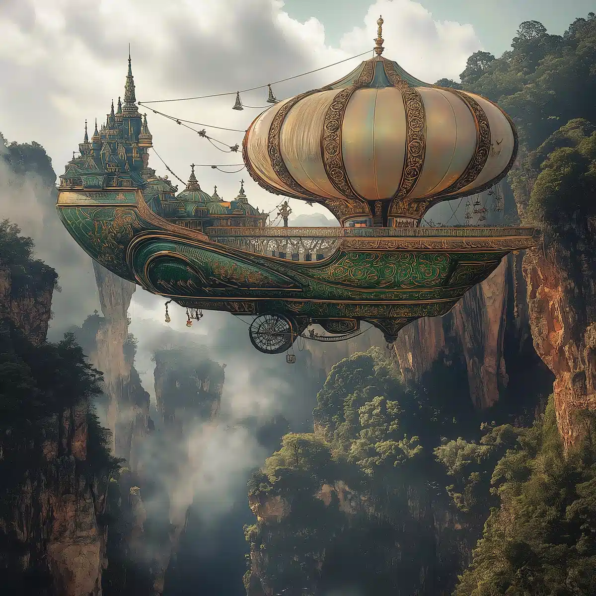 Fey Airship in Fantasy Midjourney提示词