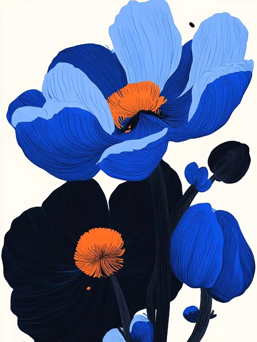 Marimekko Blue Flowers Illustration Midjourney提示词