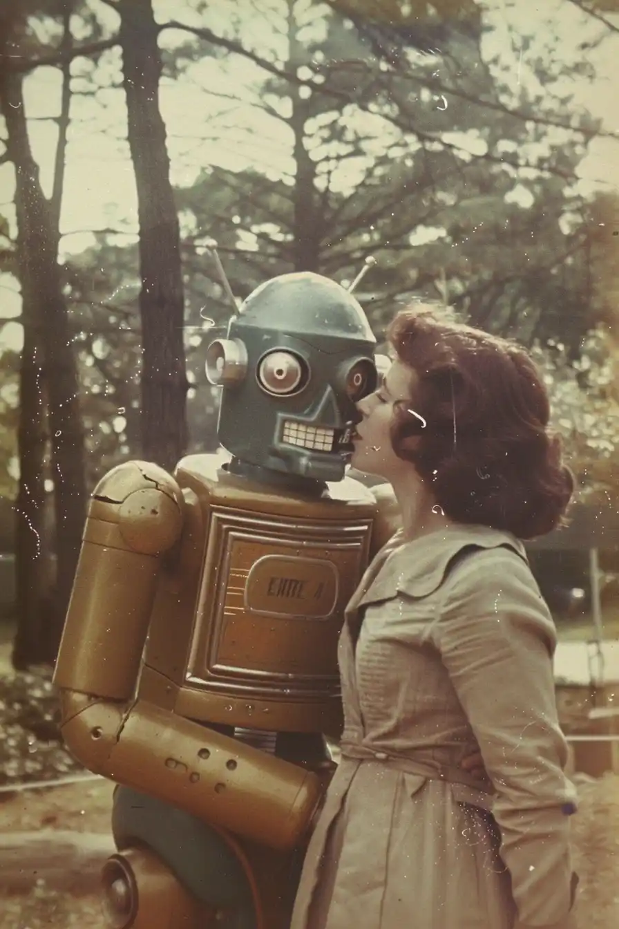 Aged Robot Date Photo Midjourney提示词