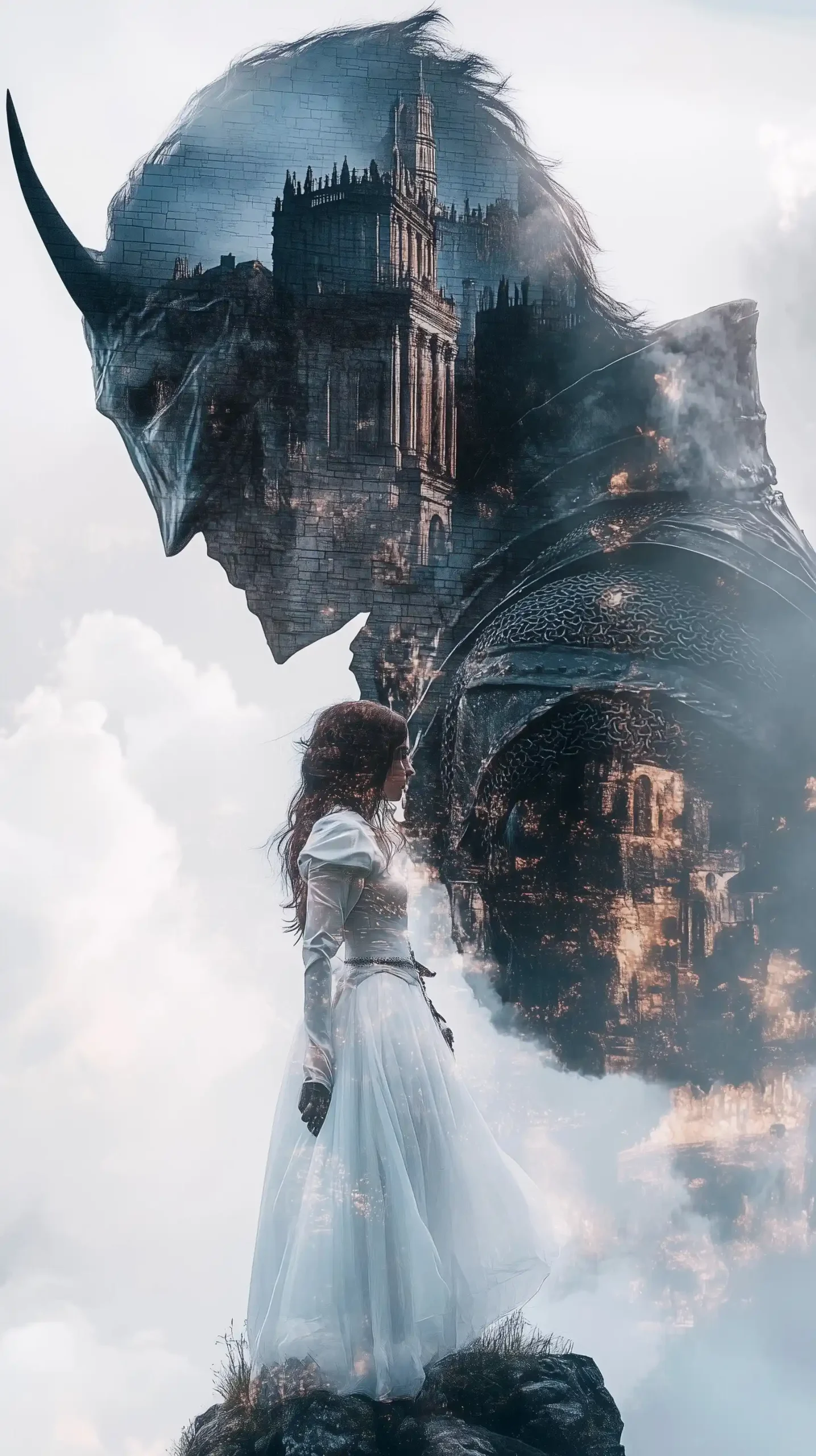 Double Exposure Knight and Lady Midjourney提示词