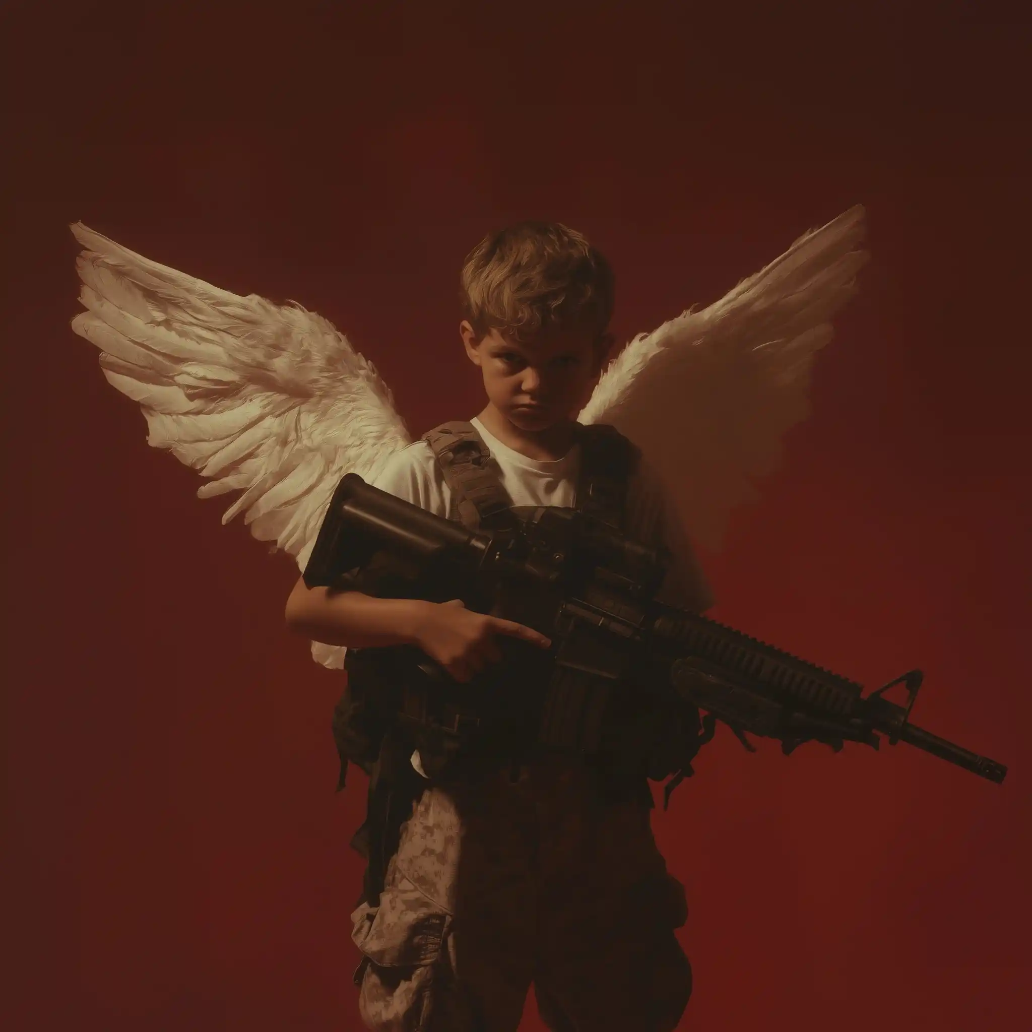 Realistic Cupid with Rifle Midjourney提示词