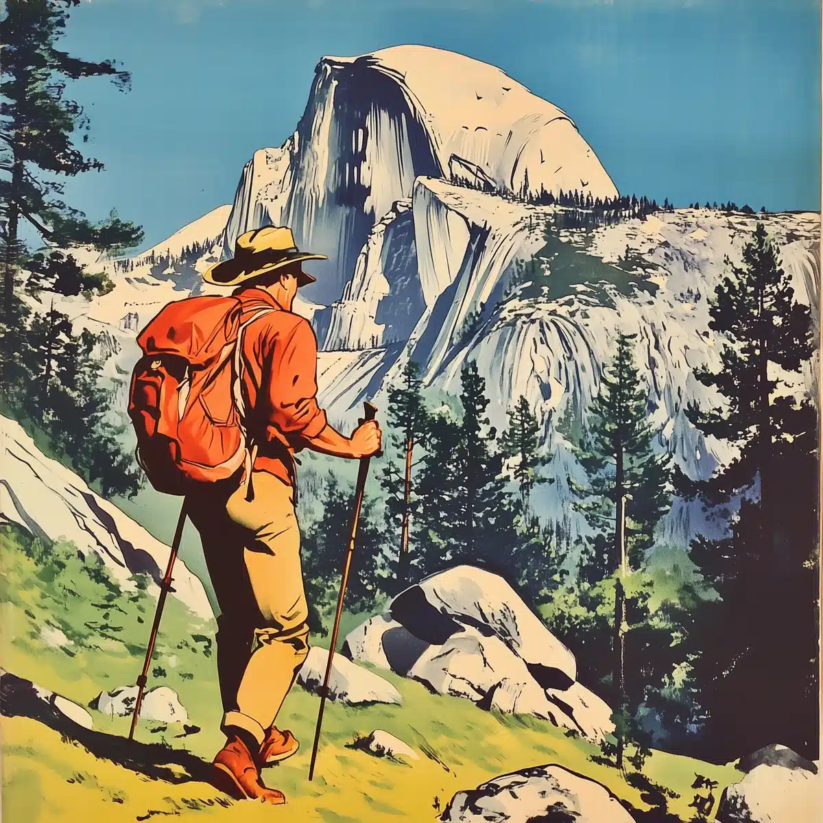 Vintage Cartoon Yosemite Hike Midjourney提示词
