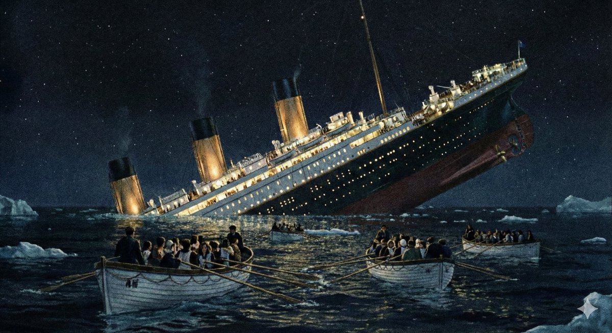 Titanic Sinking Illustration: Historical Shipwreck Night Scene Nano Banana提示词