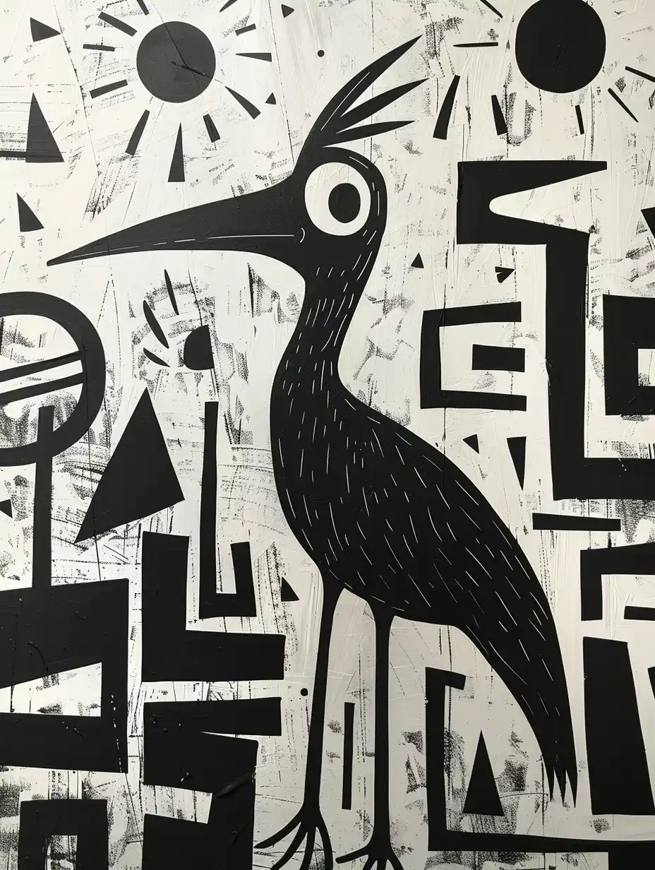 Wetland Birds Doodle Art Midjourney提示词