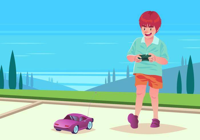 男孩玩遥控车