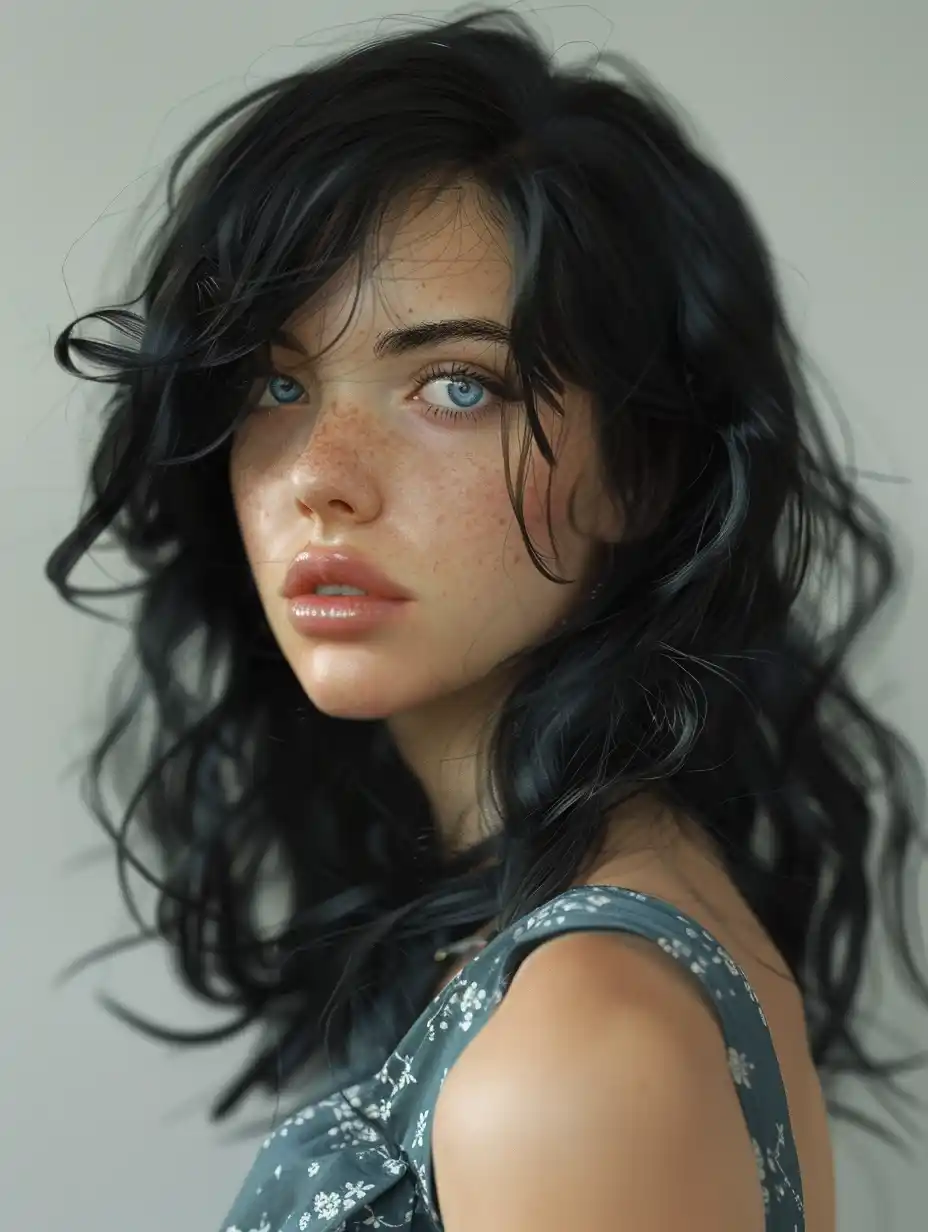 Realistic Blue-Eyed Woman Midjourney提示词